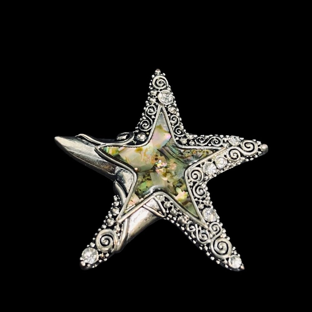 Silver Tone & Abalone Shell Magnetic Star Pendant W/Pierced Earrings Set (5098) - Picture 5 of 11